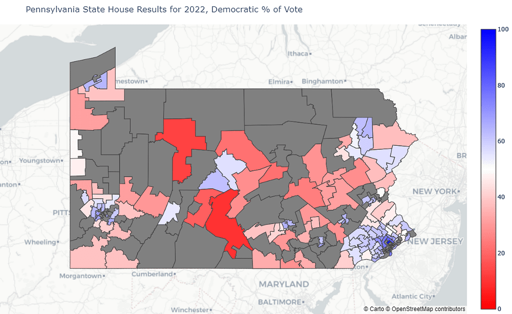 Comparison of Pennsylvania 2022 State House Results with Previous Years